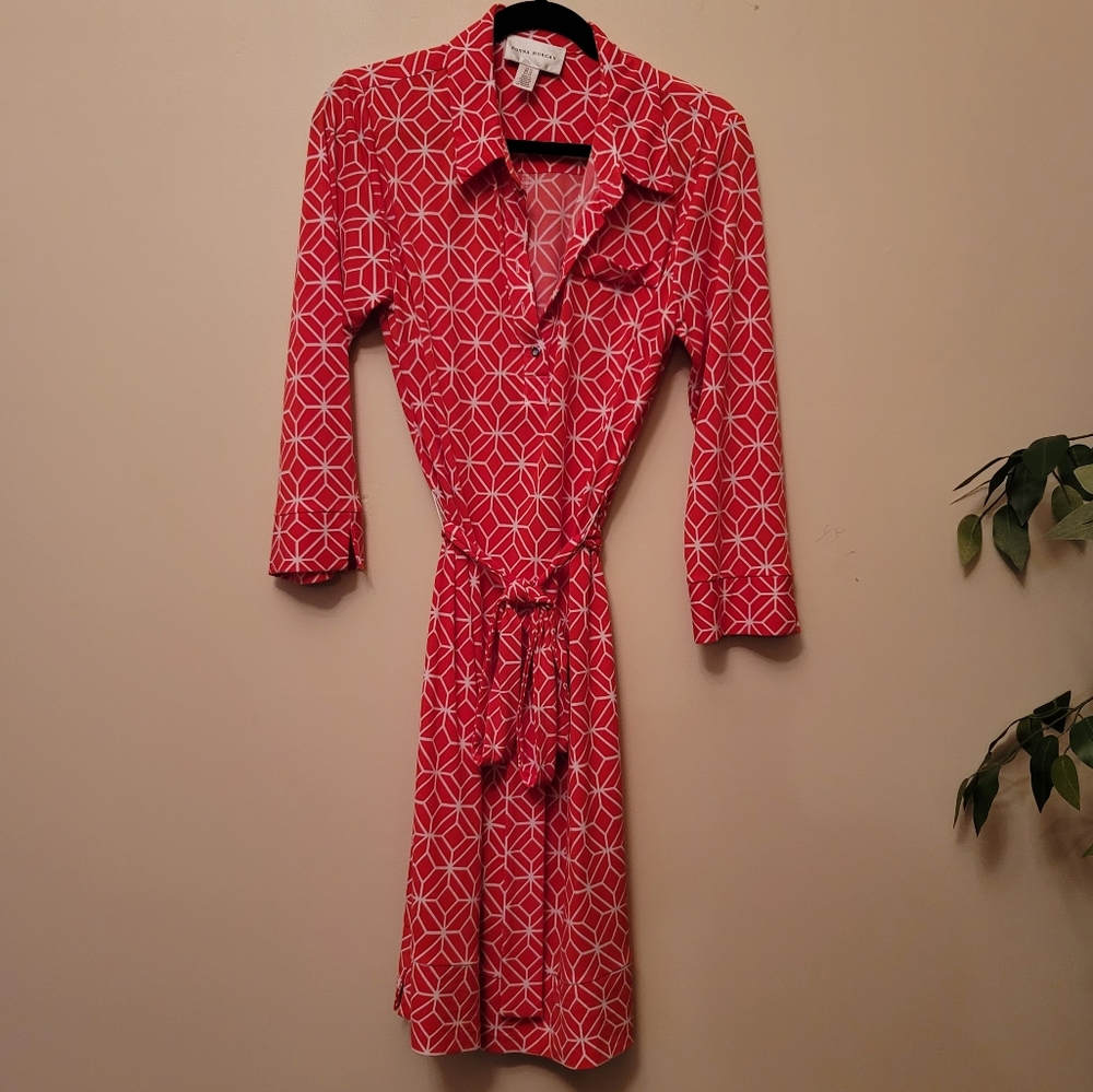 Donna Morgan Geometric  Print  Midi Shirt Dress (Size 14)
